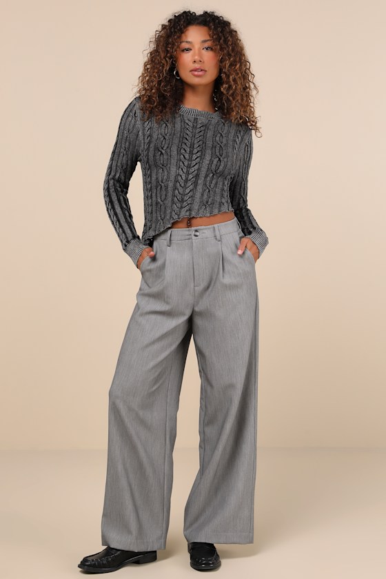High Rise Knit Pants - Grey