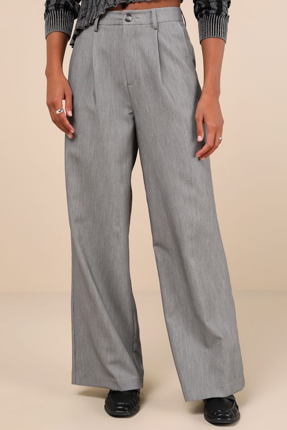 Composed Moment Grey High-Rise Wide-Leg Trouser Pants 4