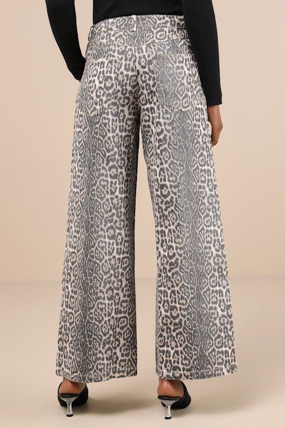 Beige Faded Leopard Print Jeans - Wide-Leg Pants - Baggy Beige Faded Leopard Print Jeans - Wide-Leg Pants - Baggy