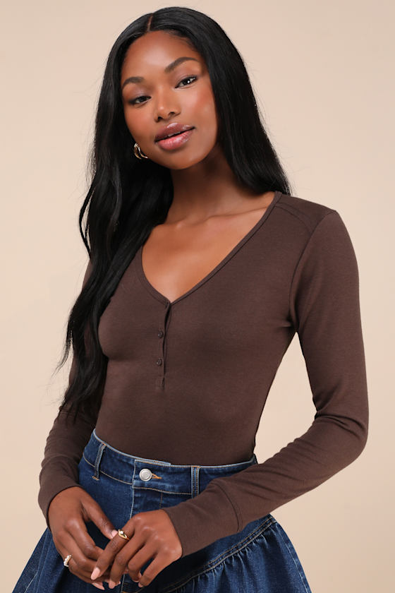 Sweet Guarantee Brown Long Sleeve Henley Top 2