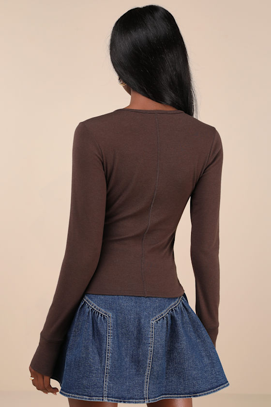 Sweet Guarantee Brown Long Sleeve Henley Top 3