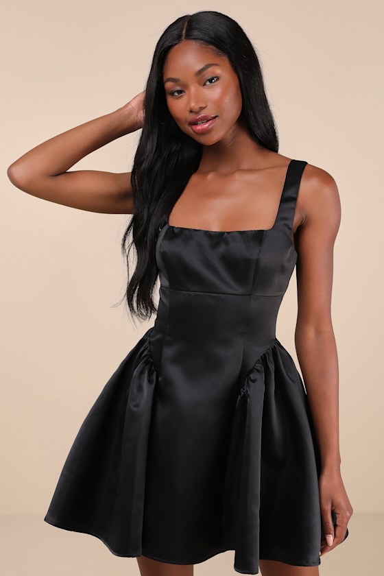 Adorable Promise Black Satin Sleeveless Mini Dress 1