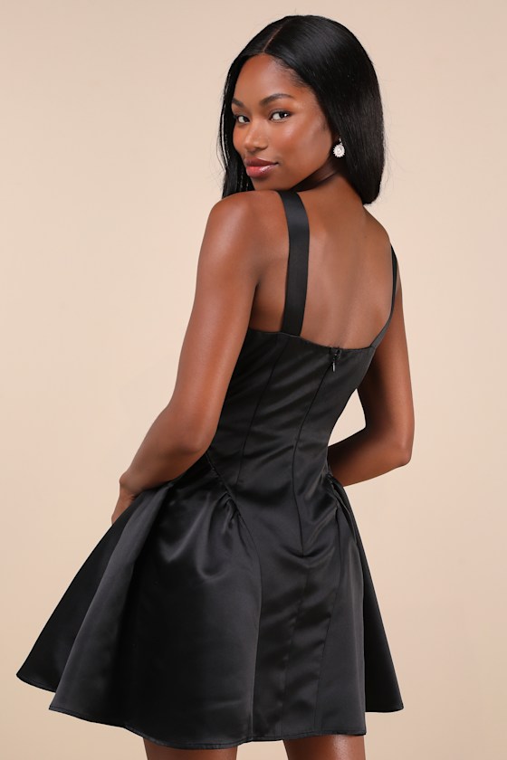 ◆Loulouseoul◆ Prom Slim Satin Mini Dress Black Black Mini Dress - Satin Mini Dress - Black Satin Dress