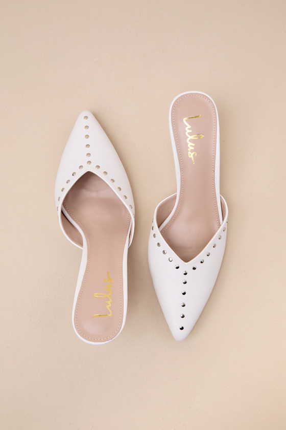 Lulus Drayton White Studded Pointed-toe Mule Pumps In White