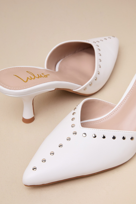 Lulus Drayton White Studded Pointed-toe Mule Pumps In White
