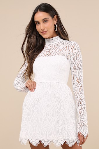 Gorgeous Attraction White Lace Structured Long Sleeve Mini Dress 4