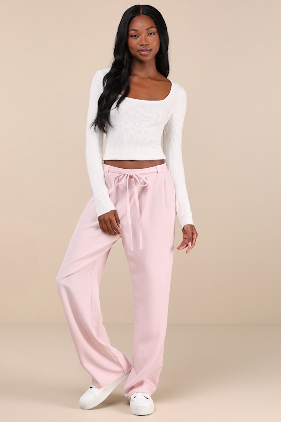 Simply Poised Light Pink Twill Wide Leg Pants 8