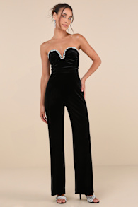 Fabulous Instinct Black Velvet Pearl Strapless Jumpsuit 3
