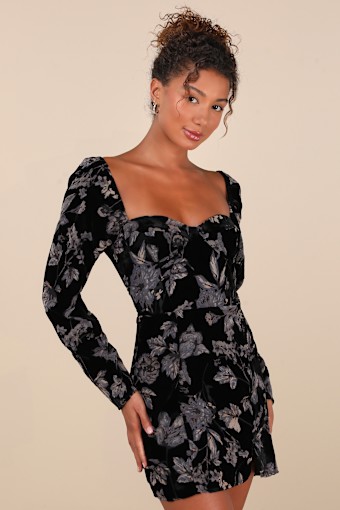 Simply Decadent Black Floral Velvet Burnout Bustier Mini Dress 3