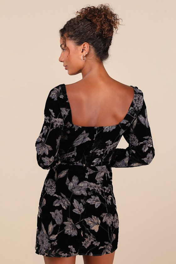 Lulus Simply Decadent Black Floral Velvet Burnout Bustier Mini Dress In Black