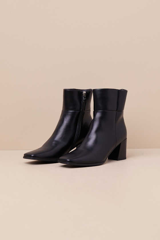 【AAKE】LEMAIN SQUARE ANKLE BOOTS Black Boots - Black Ankle Boots - Square-Toe Boots - Seamed