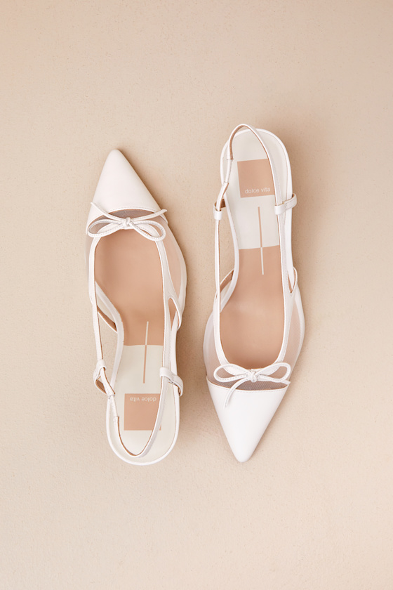 Kandi White Mesh Leather Bow Slingback Pumps 2