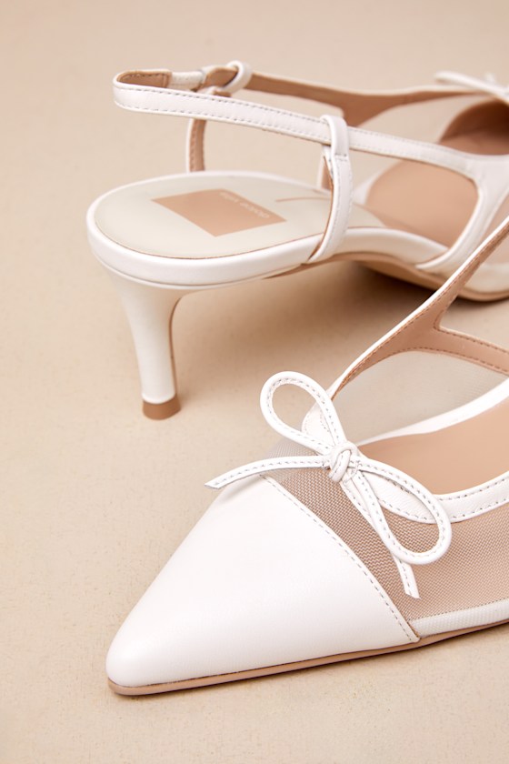 Dolce Vita Kandi White Mesh Leather Bow Slingback Pumps In White
