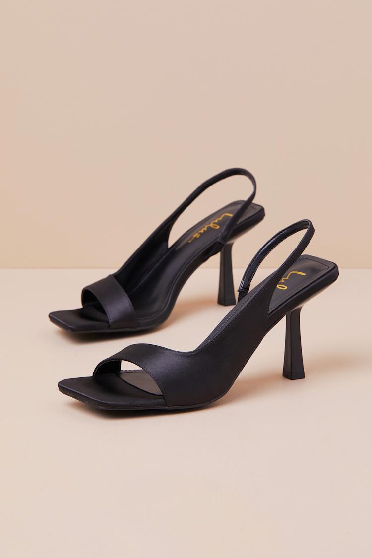 Romillie Black Satin Slingback High Heel Sandals