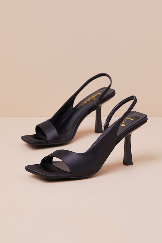 Romillie Black Satin Slingback High Heel Sandals 1