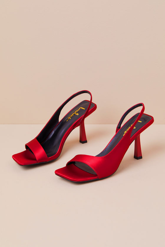 Red Satin Slingback High Heel Sandals Womens 9 Available in 8.5 8 7.5 7 6.5 6 10 Lulus Holiday