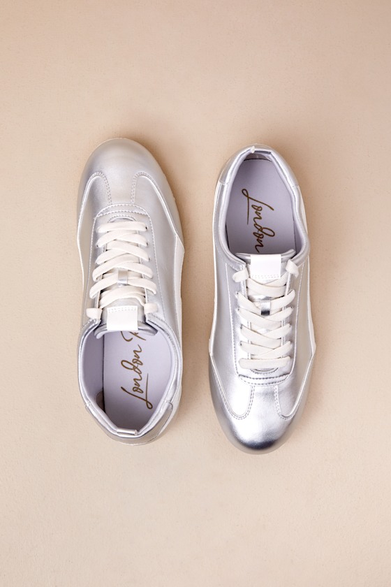 Lulus Perri Silver Color Block Lace-up Sneakers In Silver