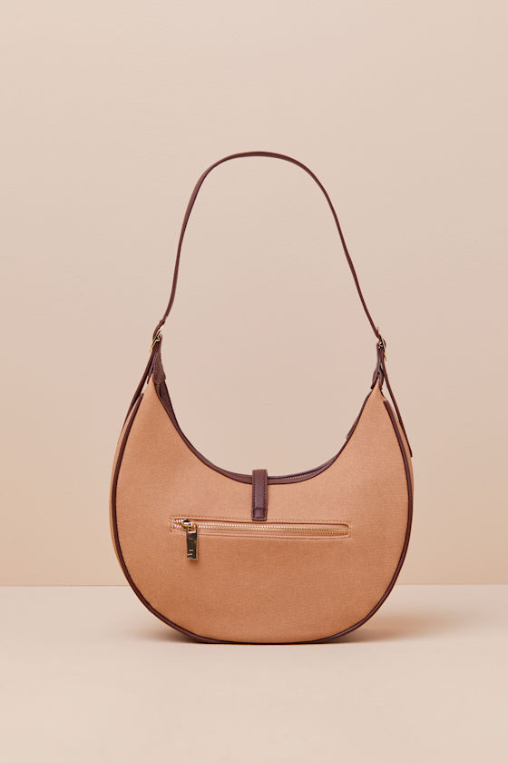 Women’s Honey Brown Elemental Curved Shoulder Brown Woven Bag - Crescent Shoulder Bag - Trimmed Shoulder