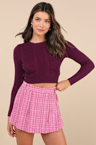 Adored Pose Pink Tweed Lurex Pleated High Rise Skort 1