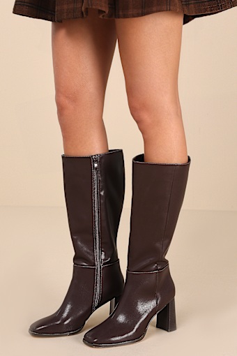 Reelee Chocolate Square Toe Knee-High Boots 1