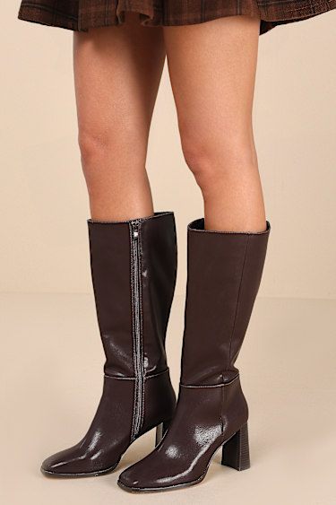 Square Toe Boots Knee High Boots Brown Boots Women's Boots