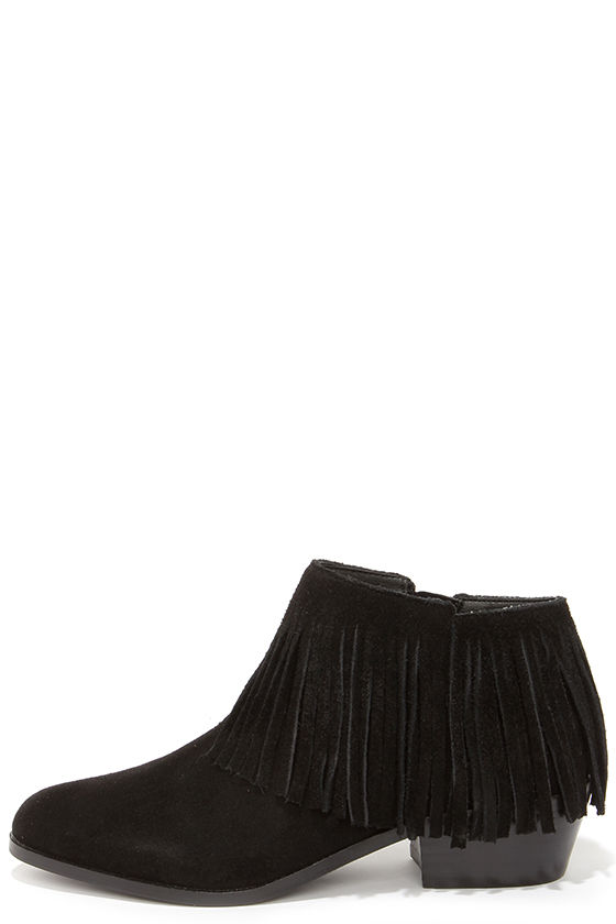 black leather fringe boots