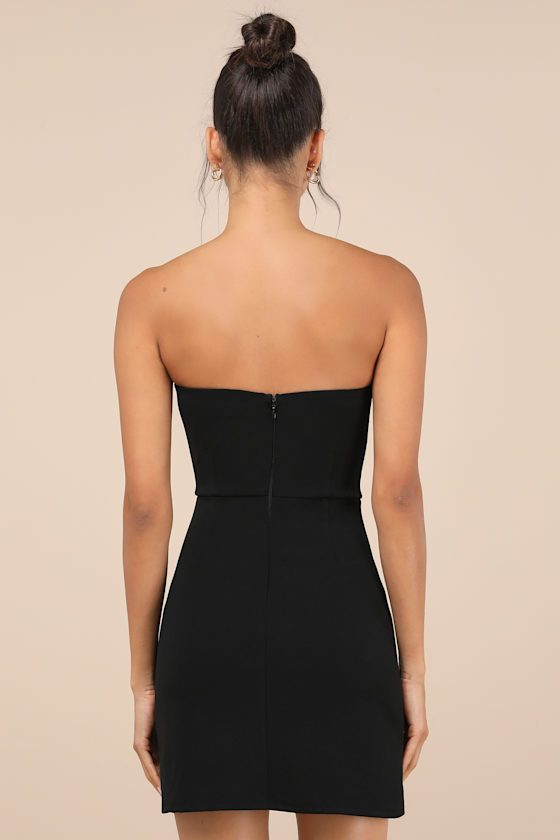 Lulus Captivating Figure Black Pearl Beaded Bow Strapless Mini Dress In Black