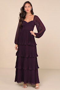 Impactful Elegance Purple Tiered Balloon Sleeve Maxi Dress 1