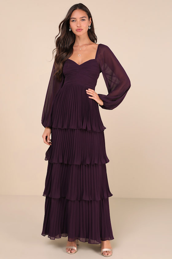 Impactful Elegance Purple Tiered Balloon Sleeve Maxi Dress 1
