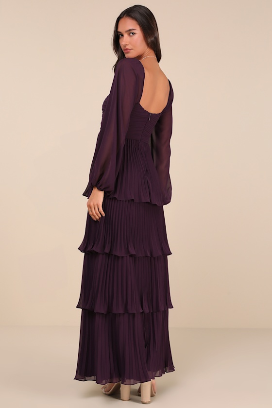 Impactful Elegance Purple Tiered Balloon Sleeve Maxi Dress 2