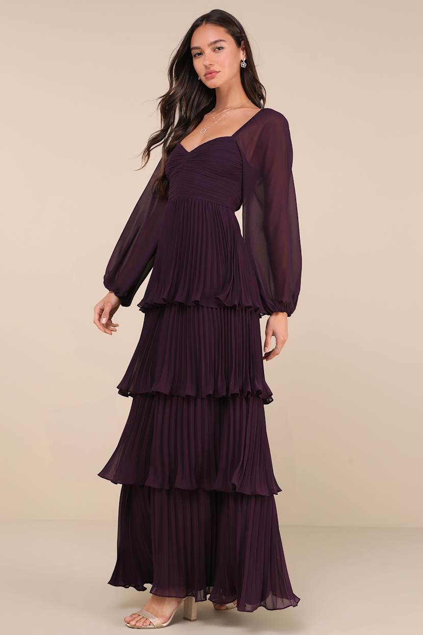 Impactful Elegance Purple Tiered Balloon Sleeve Maxi Dress