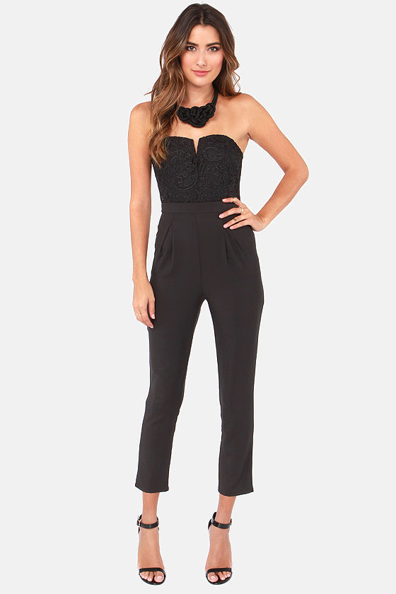 Sexy Black Jumpsuit - Strapless Jumpsuit - Lace Jumpsuit - $45.00 - Lulus