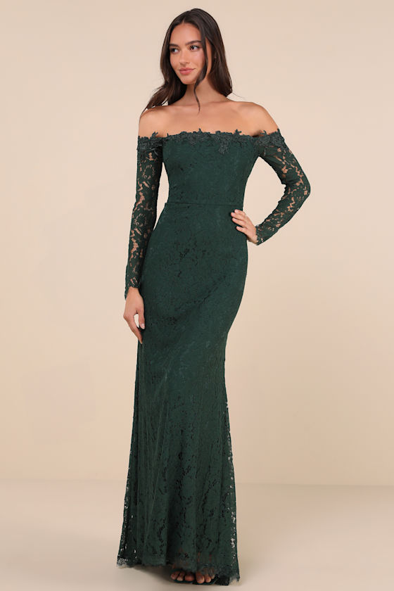 Romance Dreamer Green Lace Off-the-Shoulder Maxi Dress 3