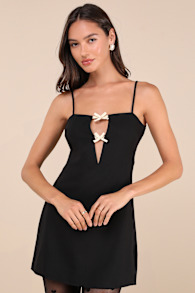 Asinel Black Plunge Cutout Sleeveless Bow Mini Dress