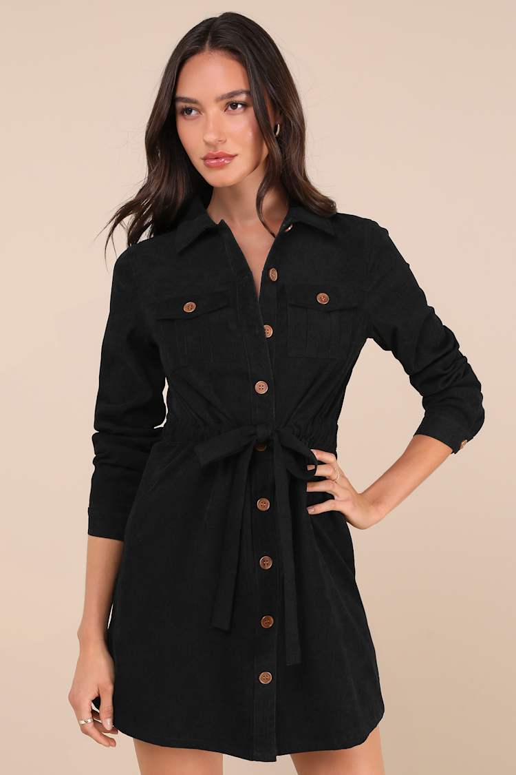 Black Corduroy Dress - Mini Dress With Pockets - Collared Dress - Lulus Black Corduroy Dress - Mini Dress With Pockets - Collared Dress - Lulus