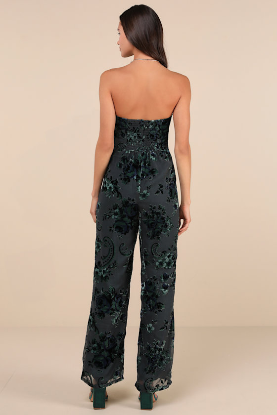 Lulus Charismatic Splendor Teal Velvet Burnout Strapless Jumpsuit In Teal