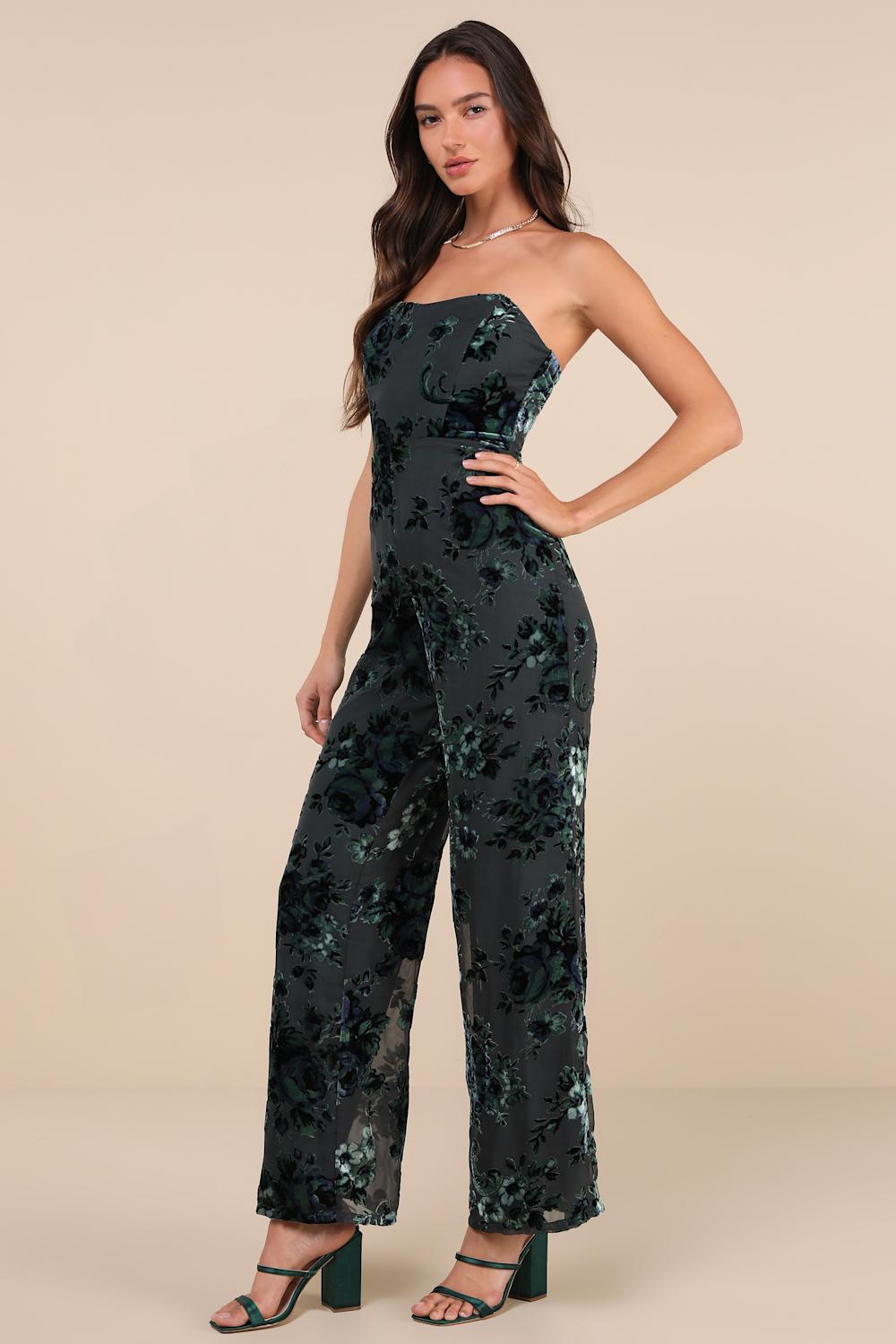 Charismatic Splendor Teal Velvet Burnout Strapless Jumpsuit