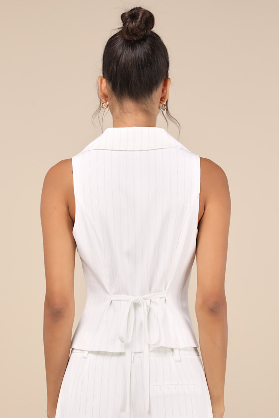 White Tailored Pinstripe Vest main image 0
