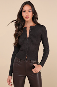 Perfect Classic Charcoal Cable Knit Cardigan Sweater 2