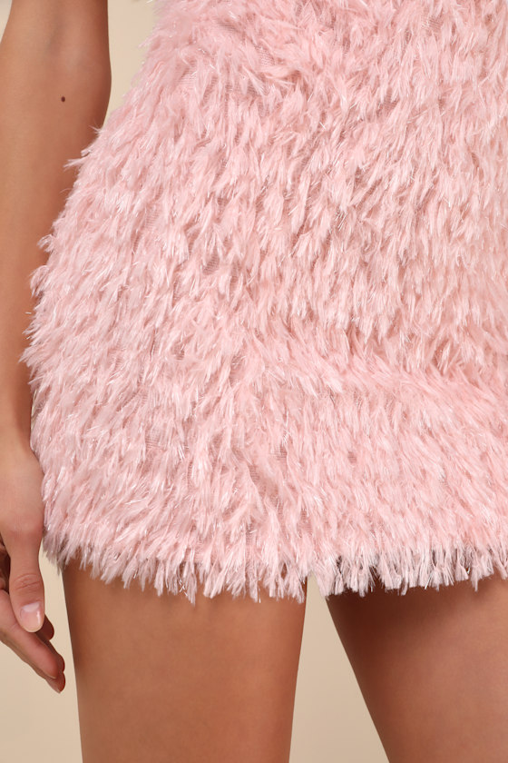 Lulus Glam Instinct Light Pink Fringe Strapless Bodycon Mini Dress In Light Pink