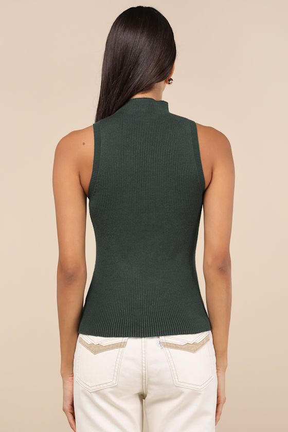 Seasonal Sophistication Green Ribbed Mock Neck Sweater Tank Top 3