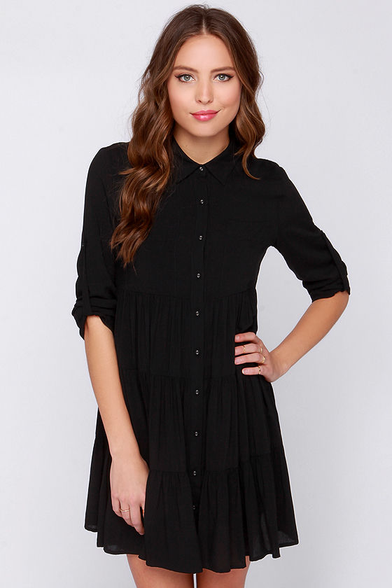 Prett Black Dress LBD Long Sleeve Dress Babydoll Dress 40.00