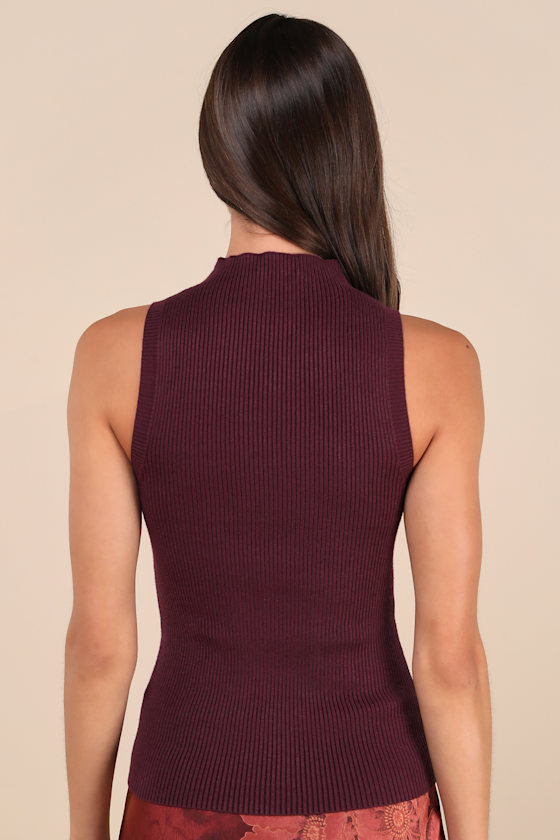 Seasonal Sophistication Plum Ribbed Mock Neck Sweater Tank Top 3