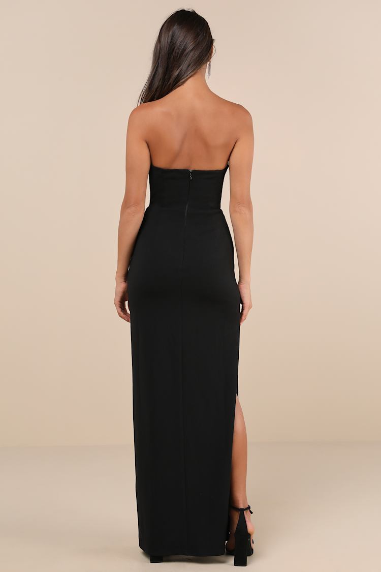 Sensational Luxury Black Rhinestone Cutout Strapless Maxi Dress