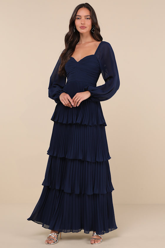 Balloon Sleeve Wrap Front Maxi Dress Navy main image 1