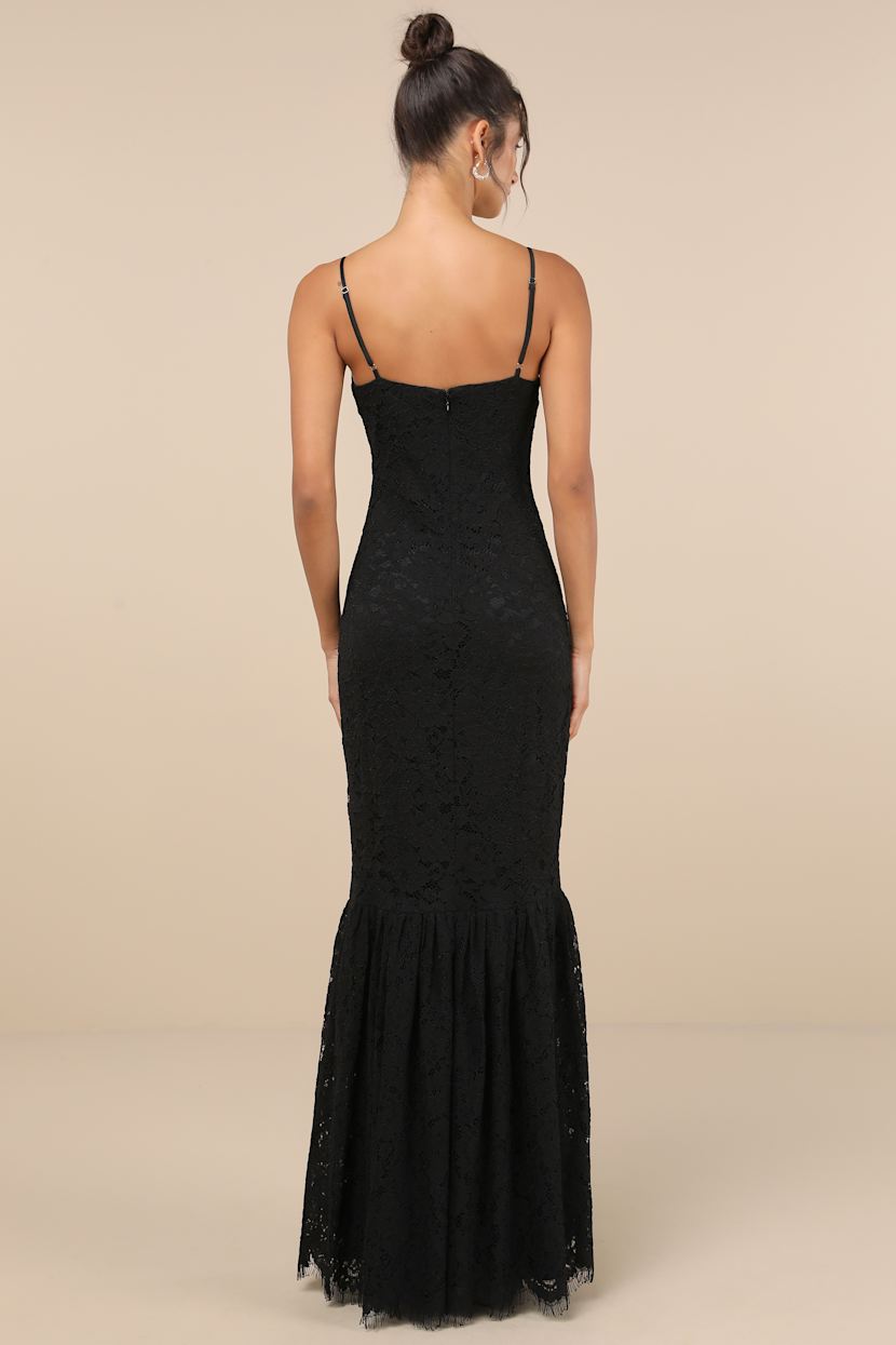 Instinctively Stunning Black Lace Bustier Trumpet Midi Dress