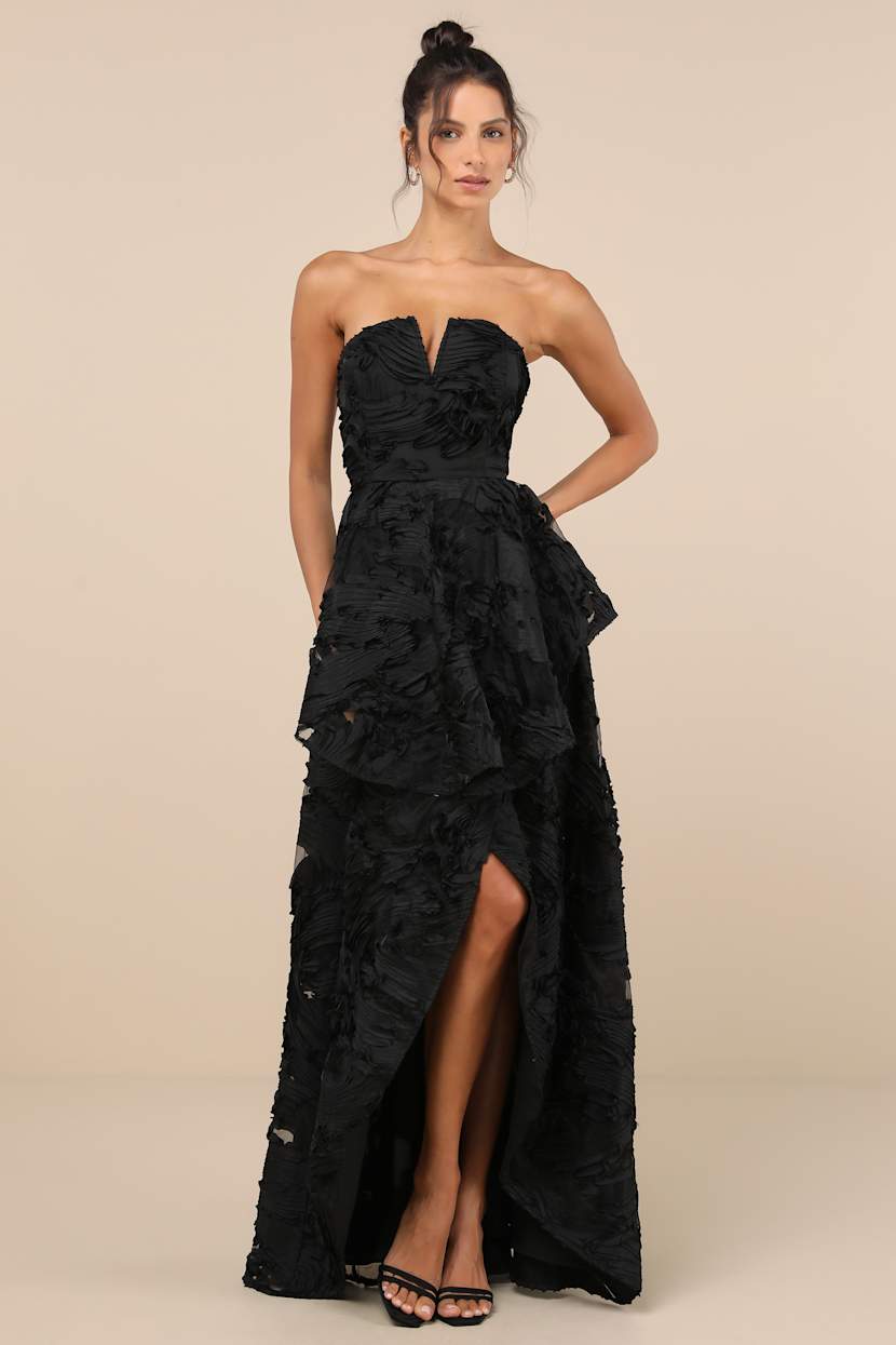 open lace back dress Beatrice Formal Velvet Ruffle High Low Dress main image 0