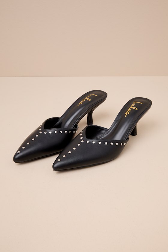 Drayton Black Studded Pointed-Toe Mule Pumps 1