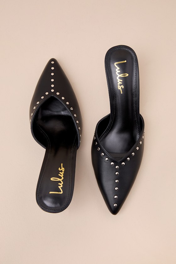 Lulus Drayton Black Studded Pointed-toe Mule Pumps In Black