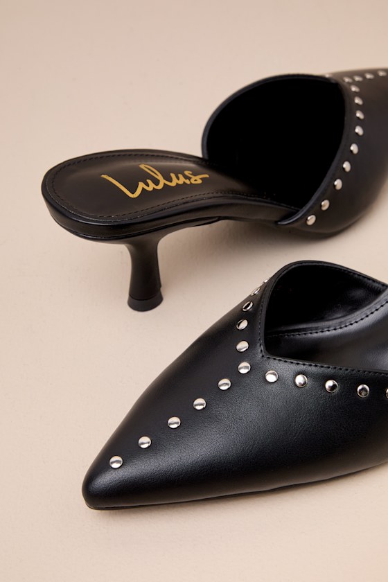Lulus Drayton Black Studded Pointed-toe Mule Pumps In Black